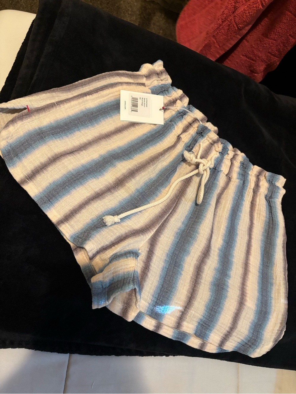 Women’s Striped Drawstring Lounge Shorts - Blue & Cream